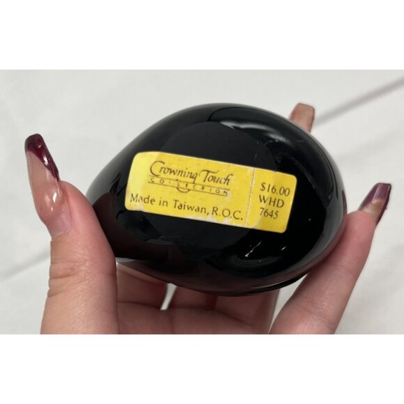 Vtg Crowning Touch Collections Black Glass Swan Set Original Sticker - Picture 4 of 4